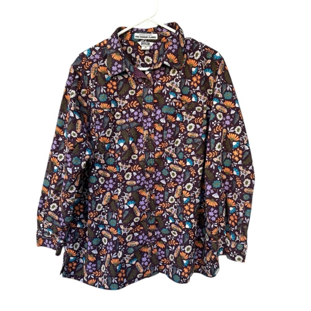 Duluth Trading Co. Women's Free Swingin' Flannel- Size 2XL - Butterfly & Flowers - Picture 2 of 8